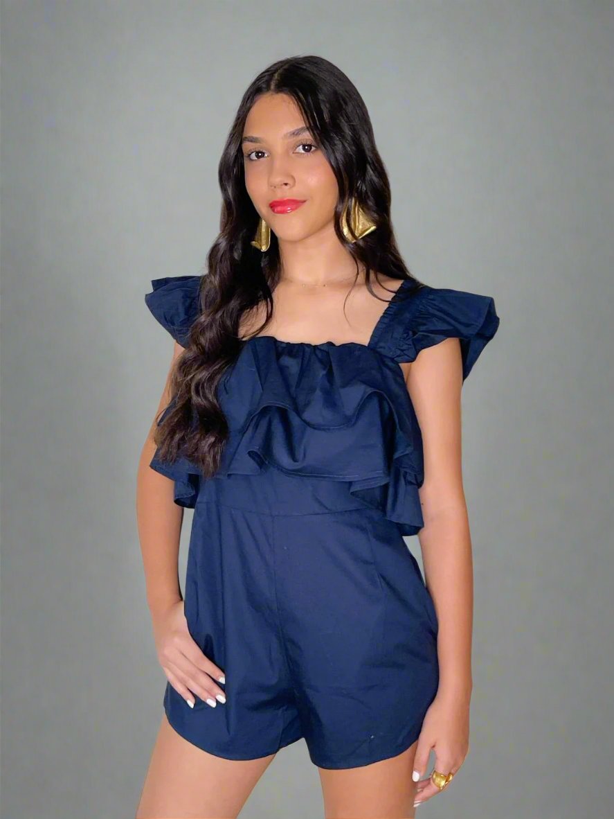 Navy Ruffle Romper